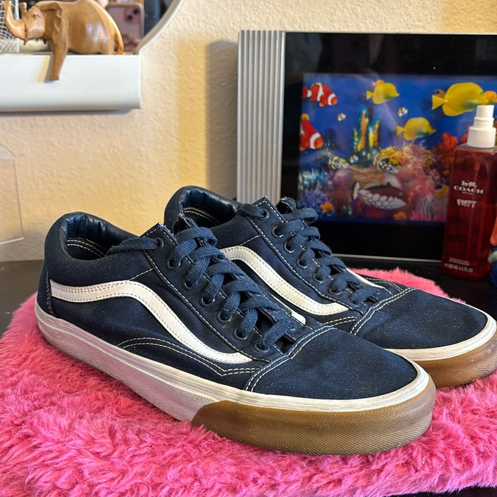 Vans Classic Old Skool Men's Blue Leather And Canvas Sneakers Size